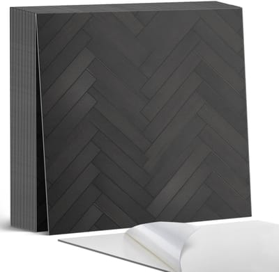 Coloray Plaktegels - Visgraat parketpatroon Zelfklevende Tegels - 20 cm x 20 cm - Zwart Plaktegels - 20 stuks - Vierkant PVC Tegels - Plaktegels Badkamer - Plaktegels Vloer - Vinyl Tegels Zelfklevend - Wandtegel Zelfklevend