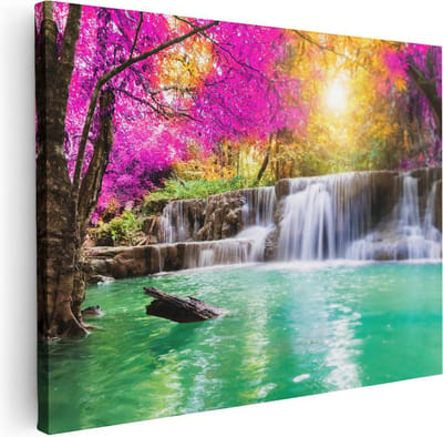 Artaza Canvas Schilderij Bos - 40x30 cm - Klein - Wanddecoratie Waterval - Muurdecoratie Landschap - Kamer Accessoires Natuur