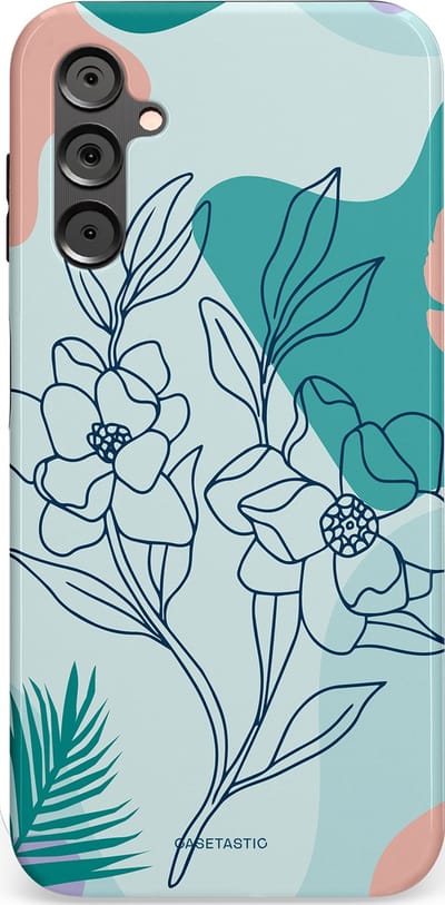 Casetastic Hoesje Geschikt voor Samsung A14 (5G/4G) - Stijlvolle Beschermende Duo-layer Case - Zeegroen Bloemenfestijn