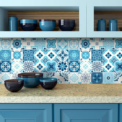 Zelfklevende tegelmuurstickers voor keuken en badkamer - 9 GRAZILDA AZULEJOS tegelstickers - 9 stickers 10x10cm