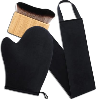 3 Pack Zelfbruinende Handschoen Set met Rug Applicator en Kwast - Voor Egale Zelfbruining van Benen en Lichaam
