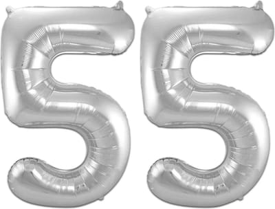 Ballon Cijfer 55 Jaar Zilver Helium Ballonnen Verjaardag Versiering Cijfer Ballon Feest Versiering Met Rietje - 86Cm
