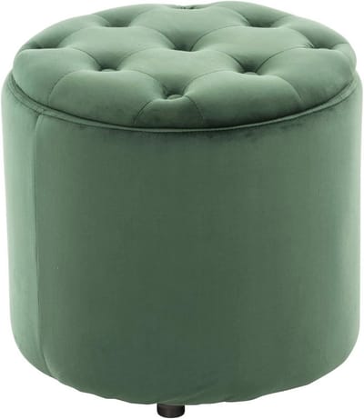 Ronde Pouf met Opbergruimte en Deksel - Velvet - Groene Zitting
