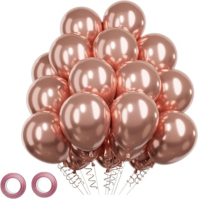 Thijox - 52 Stuks Roségouden Metalen Ballonnen Slingersset, 30 cm voor Verjaardag, Babyshower, Bruiloft, Feestdecoratie, Huwelijksdecoratie, Jubilea,