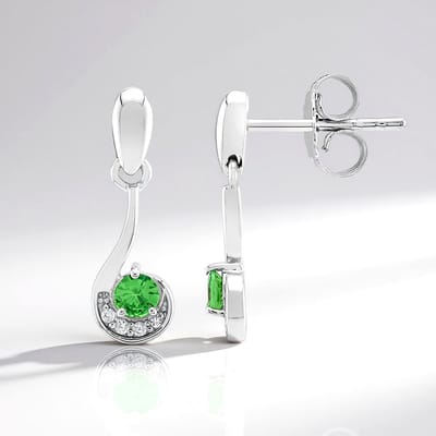 Cavill - Elegante Oorbellen 925 Sterling Zilver Gerhodineerd - AAA Keniaanse Tsavoriet Rond 0,19 ct & Zirkonia 0,04 ct - Groene Edelstenen