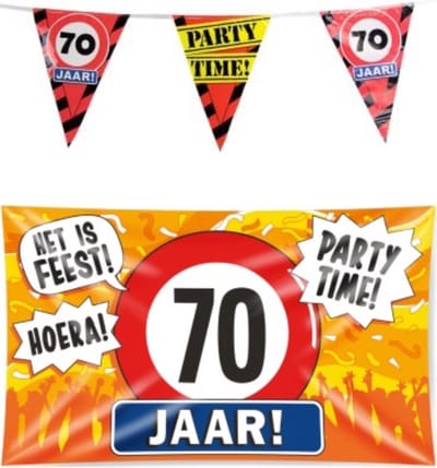70 jaar verjaardag versiering pakket – vlag – gevelvlag – paperdreams