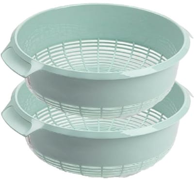 Plasticforte keuken vergiet - 2x stuks - mintgroen - 27 x 10 cm - kunststof - afgieten van groente en pasta