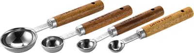 Houten handvat roestvrijstalen maatbeker maatlepel bakgereedschap - Maatlepel 4-delige set originele kleur