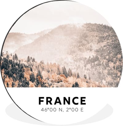 WallCircle - Wandcirkel - Muurcirkel - Frankrijk - Bomen - Mist - Aluminium - Dibond - 30x30 cm - Binnen en Buiten