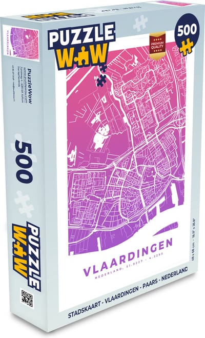 Puzzel Stadskaart - Vlaardingen - Paars - Nederland - Legpuzzel - Puzzel 500 stukjes - Plattegrond