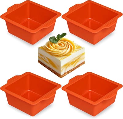 Vierkante Taartvorm 10 cm - Siliconen Bakvormen - Set van 4 - Mini Cheesecake Mal - Zeepvorm - Kleine Cakes, Muffin, Cupcake, Zeep, Gelei