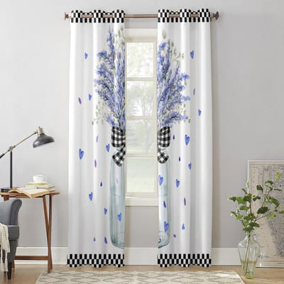 Lavendel Bloemen Waterverf Fles Ruitgordijnen voor Slaapkamer Woonkamer Raamdecoratie Jaloezieën Keukendecoratie Gordijnen 135W x 60H(cm) x1 white