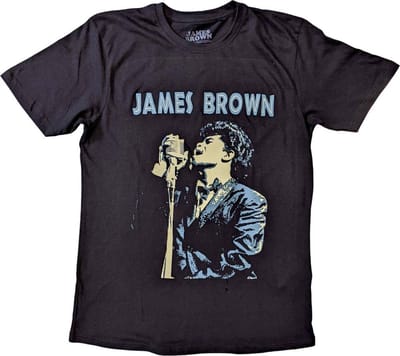 James Brown - Holding Mic Heren T-shirt - S - Zwart