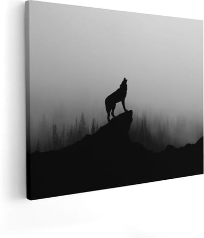 Artaza Canvas Schilderij Wolf - 100x80 cm - Groot - Wanddecoratie Dieren - Muurdecoratie Bos - Schilderijen Op Canvas Silhouet