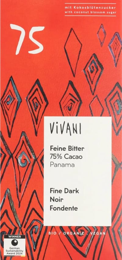 VIVANI chocolade puur 75% - met kokosbloesem suiker - 10x80 gram