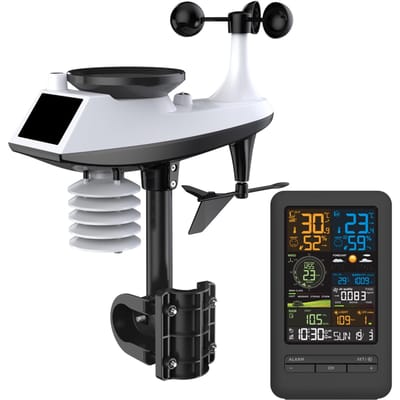 Station météo avec capteur, thermomètre intérieur et extérieur, Stations météo domestiques avec précipitations et vent noir