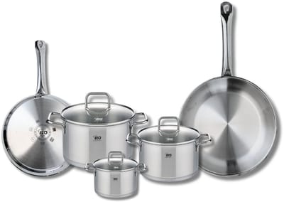 Set van 2 Koekenpannen 24 en 28 cm en 3 kookpotten 12, 16 en 20 cm Elo Profi Citrin