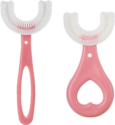 Set van 2 U-vormige Tandenborstels voor Kinderen, Siliconen Borstels voor Tandverzorging en Tandvleesmassage, Geschikt voor 2-12 Jaar, Roze