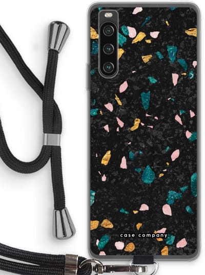Case Company® - Hoesje met koord geschikt voor Sony Xperia 10 IV hoesje met Koord - Terrazzo N°10 - Telefoonhoesje met Zwart Koord - Bescherming aan alle Kanten en Over de Schermrand