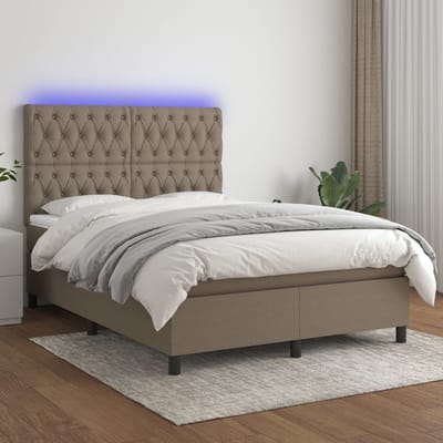 vidaXL - Boxspring - met - matras - en - LED - stof - taupe - 140x200 - cm
