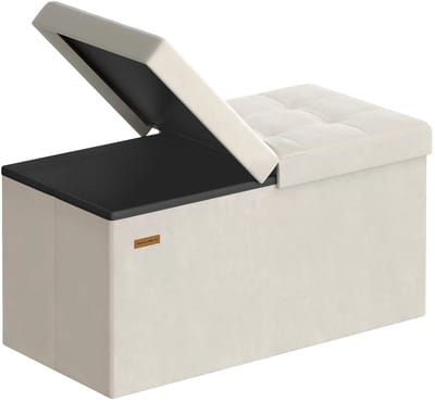 Damenzo - Poef - Poef met opbergruimte - Opbergpoef - Poef met deksel - Opbergbox - Opbergdoos - 76x38x38 cm - Beige