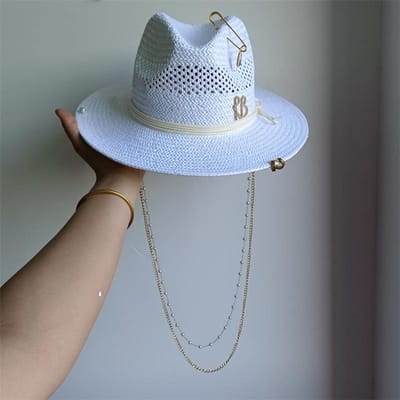 Chapeau de paille Panama 7 cm Série Tassel Perle Creuse Été Chapeau Femme Chapeau de Plage Tendance Été Dame Chapeau de Paille Panama 56-58cm gray