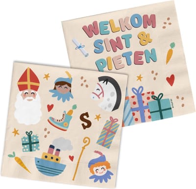 Folat - Servetten Sint en Pieten - 12,5 x 12,5 cm - 20 stuks - Welkom Sinterklaas - Sinterklaas versiering - Sinterklaas intocht - Sinterklaas en Piet -sinterklaas Cadeautjes