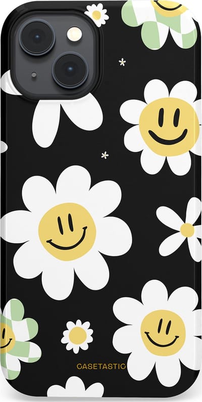 Casetastic hoesje geschikt voor Apple iPhone 14 - MagSafe - Dubbellaagse bescherming - Vrolijke Madeliefjes - Fashion Case - Zwart Wit Grijs Goud