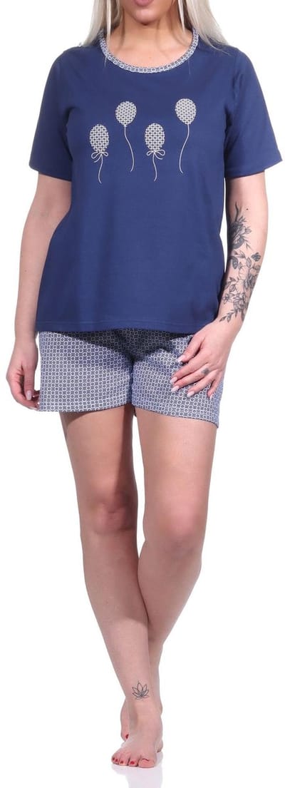 Dames shorty, korte pyjama met ballonmotief en minimale opdruk - 123 205 10 150