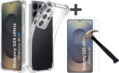 Hoesje met 2 Stuks Screenprotectors Geschikt voor Samsung Galaxy S25 Ultra Hoesje Siliconen Shockproof Case - Arara Backcover- Transparant