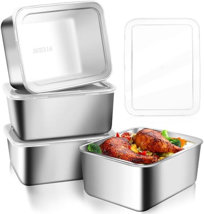 Dailygoods- Vleesbox - Roestvrij Staal - Luchtdicht - Opbergdoos met Deksel - Voor Vlees/Sausage/Fruit - Afmetingen 13,5 x 10,5 x 5,5 cm