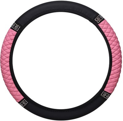 VHV - Stuurwielhoes - roze hoes met strass voor auto - zachte polyester stuurhoes - voor standaard stuur 35,6-38,1 cm