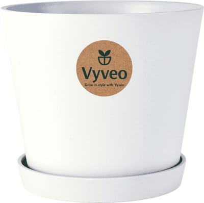 Vyveo - Bloempot Norden met onderzetter - 12x11 - Wit - Bloempot voor binnen en buiten - Lichtgewicht - Breukbestendig - Vorstbestendig - UV-bestendig