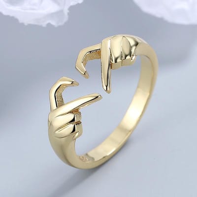 Romantische Liefde Hand met Hartvormige Ring Voor Vrouwen Mannen Koppel Zilverkleurig Verstelbare Vingerringen Bruiloft Feest Sieraden Cadeaus 7 beige