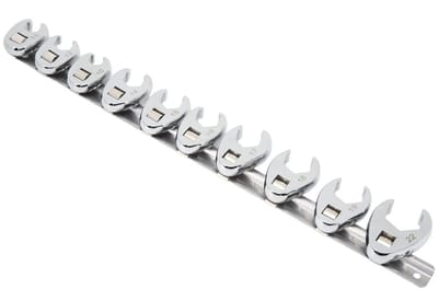 Dailygoods- Moersleutelset 10-22 mm - Kraaienpootsleutelset - Geschikt voor 3/8 inch ratel - Verlengstang - Duurzaam staal - 10 stuks met opbergrail - Kraaienpootsleutel
