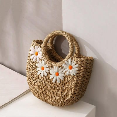 Mode Handgeweven Stro Strandtassen Vrouwen Handgemaakte Maanmand Schoudertas Bolsa Zomer Bohemien Reis Crossbody Tassen Handtassen 20x7x19cm brown