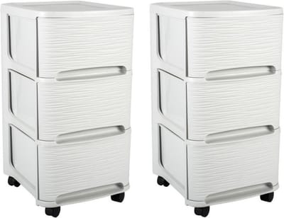 2x stuks ladenkast organizers wit 3x lades met wieltjes L32 x B37 x H61 cm - Opruimen/opbergen laatjes