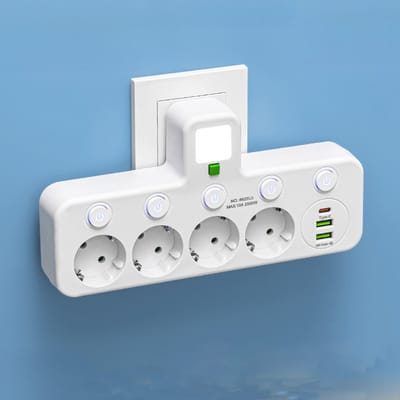 Draadloos Stopcontact - Stekker - Wandcontactdoos - 4 Stopcontacten - met USB-C - met Nachtlampjemet - Onafhankelijke Schakelaar - Wit
