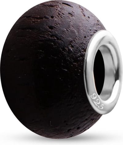 Quiges - 925 - Sterling - zilver - Houten - Kraal - Bedels - Beads - Uniek Zwart - Past op alle bekende merken - Armband WZ005