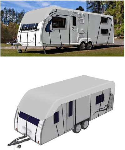 Afdekzeil Caravan - Camperhoes - Bescherming Buiten - Waterdicht Oxford Weefsel - 65 x 3 Meter - Grijs