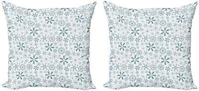 ABAKUHAUS Winterkussenhoes – 2×40×40 cm – Teal/Wit – Dubbeldruk