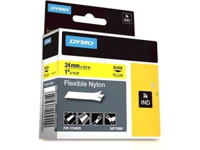 DYMO Rhino industriële Flexibele Nylon Labels | 24 mm x 3,5 m | zwarte afdruk op geel | zelfklevende labels voor Rhino & LabelManager labelprinters