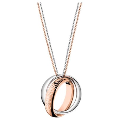 Calvin Klein Collier superposé à boucle double anneau torsadé Collier unisexe Argent Or Rose LH-KJDFPP2001 Box,F,Silver Rose Gold Dual Combo white