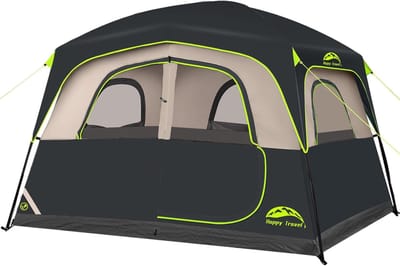 Kampeertent 6 Personen - Grote familietent - Outdoor recreatie - Waterdicht en ventilerend - 3 x 2.7 meter - Zwart