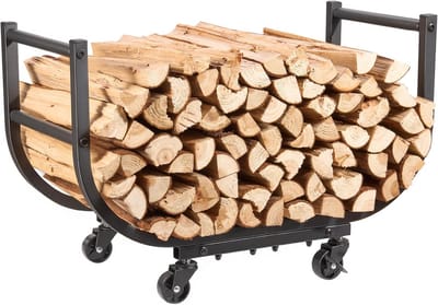 Brandhoutrek met wielen - Houthouder kar - Haardhout Opslag - 2-in-1 Ontwerp - 61 cm - Zwart