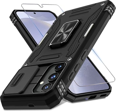 Arara Backcover Hoesje Geschikt voor Samsung Galaxy S24 Plus- Met draaibare Ringhouder en Camerabescherming - inclusief gehard glas Screenprotector - Zwart
