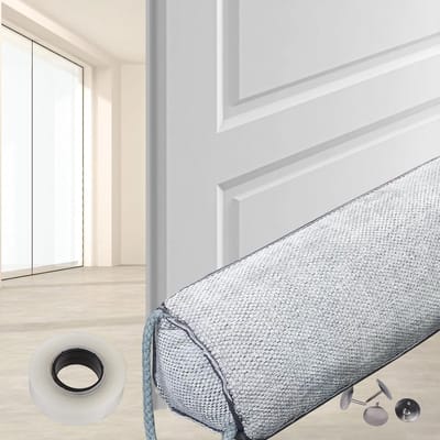 Famanu – Tochtstopper voor deuren 92 cm - Dikke deurdichtsnoer van stof - geluidsisolerende tochtstopper en koudestopper voor voordeuren - ramen en terrasdeuren - Energiebesparend - warmtebescherming - Grijs