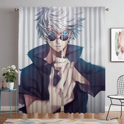 Rideaux Occultants pour Espace Salon Gojo Satoru Voilages pour Fenêtre de Chambre à Coucher Rideau Séparateur Couvertures d'Ornement Halloween Cuisine W60xH90cmx2pcs-CL