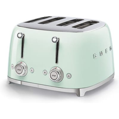 SMEG TSF03PGEU Broodrooster - 4 Sneden - 4 Brede Sleuven - 2000W - 6 Bruiningsstanden - Ontdooifunctie, Opwarmfunctie & Bagelfunctie - '50s Style - Watergroen
