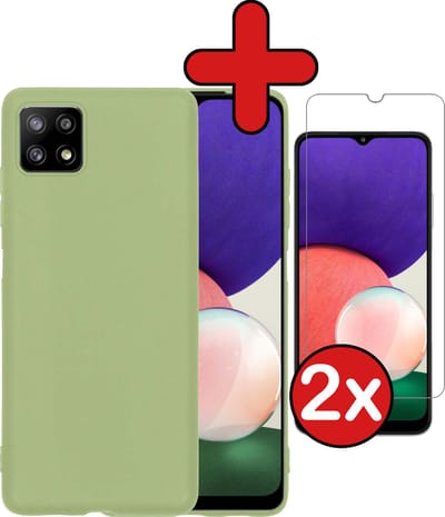 Hoesje - Met 2x Screenprotector - Geschikt voor Samsung Galaxy A22 4G - Sterk & Shockproof - Telefoon Hoes - Back Cover - Siliconen Case - Telefoonhoes - Groen